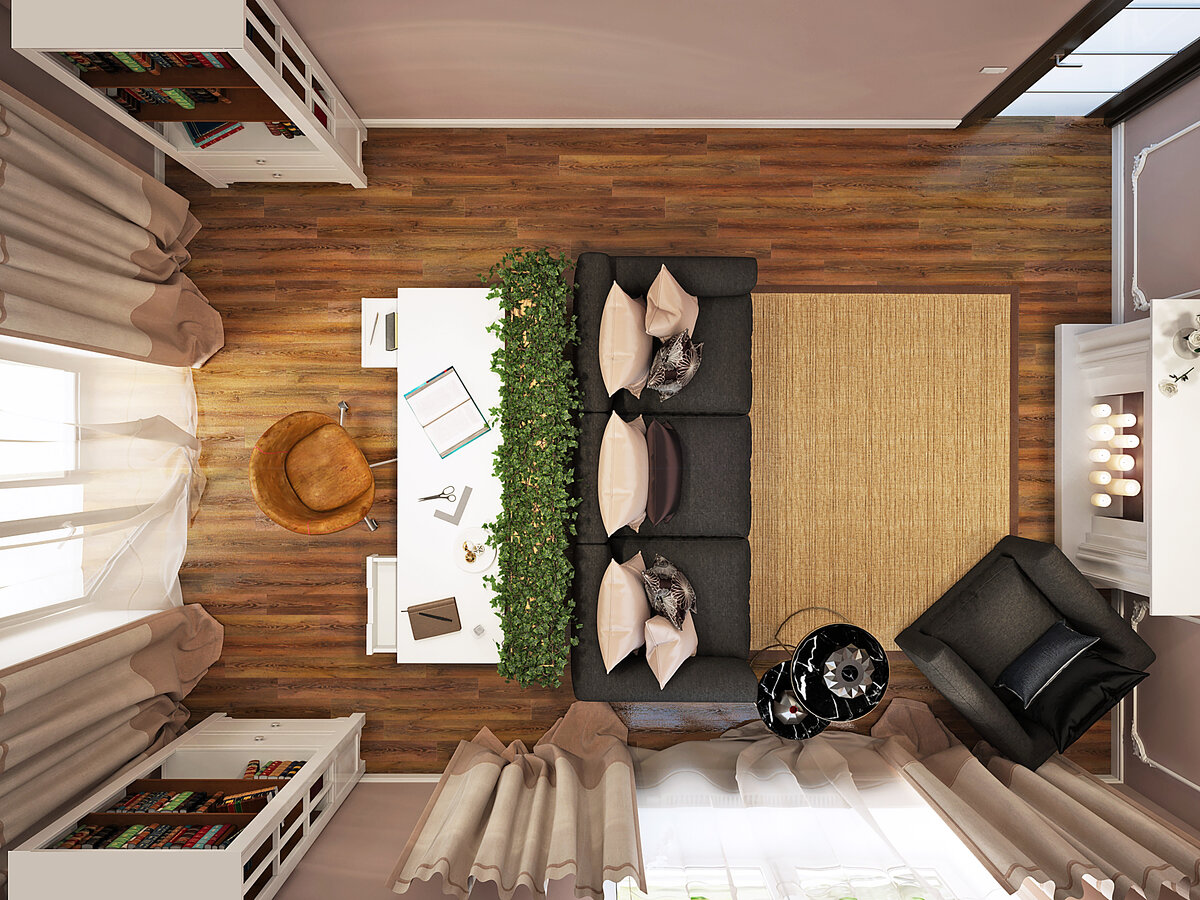 Зонирование на рабочее пространство и зону отдыха