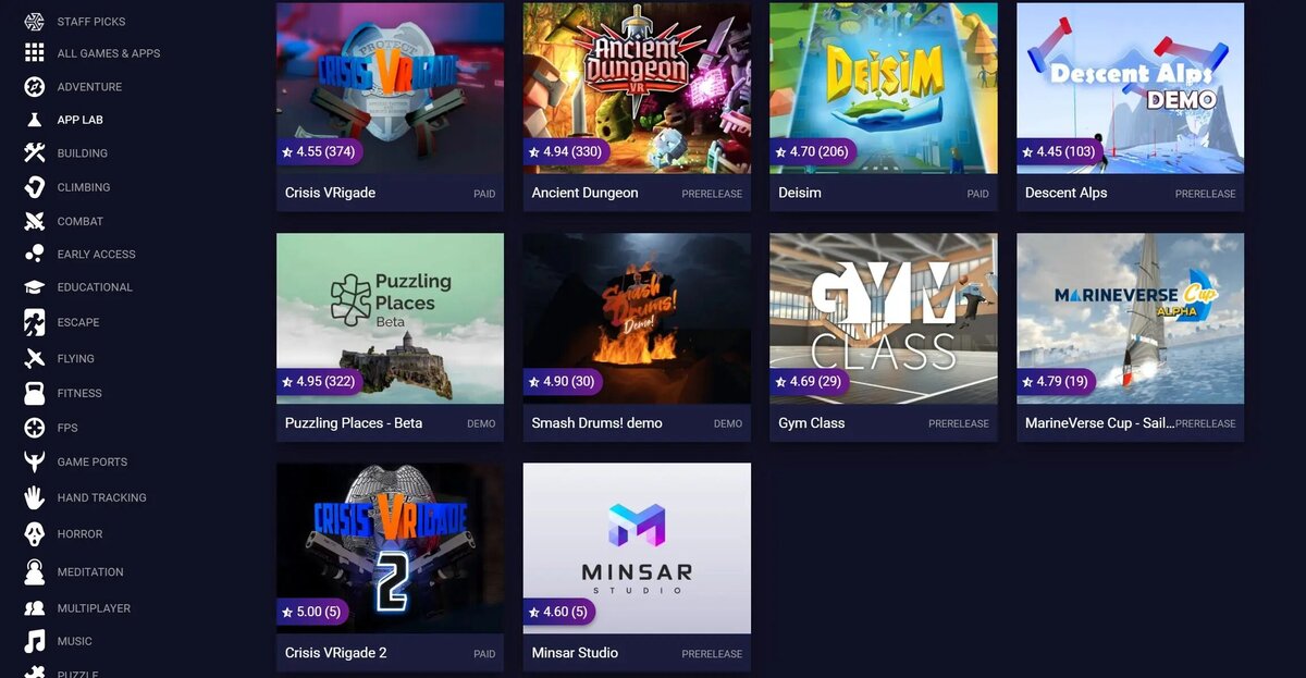 Где найти приложения App Lab для Oculus Quest