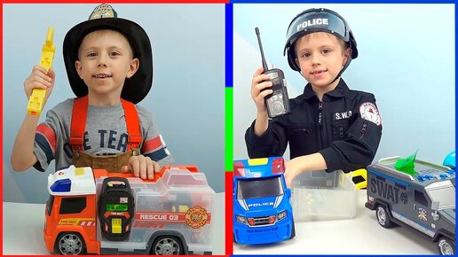 Машинки для мальчиков - Даник играет в Полицейские и Пожарные машинки для детей