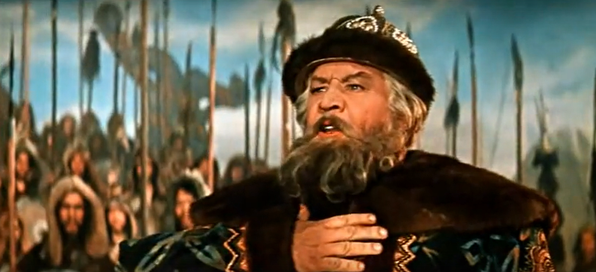 Кадр из кинофильма "Илья Муромец", 1956 г., режиссеры Александр Птушко, Анатолий Петрицкий, сценарист Михаил Кочнев, композитор Игорь Морозов (скриншот)