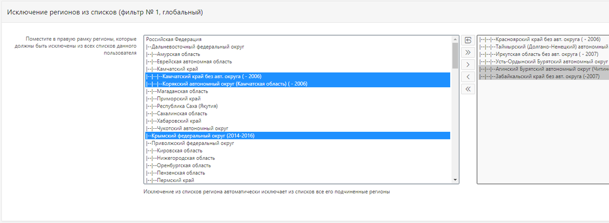 Исключение регионов с точки зрения пользовательского интерфейса