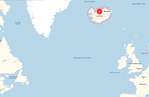 Как-то так расположилась Исландия. Подсвечена красненьким.