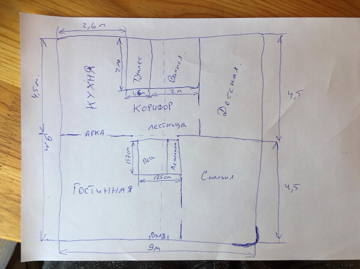 План дома с расположением печи.