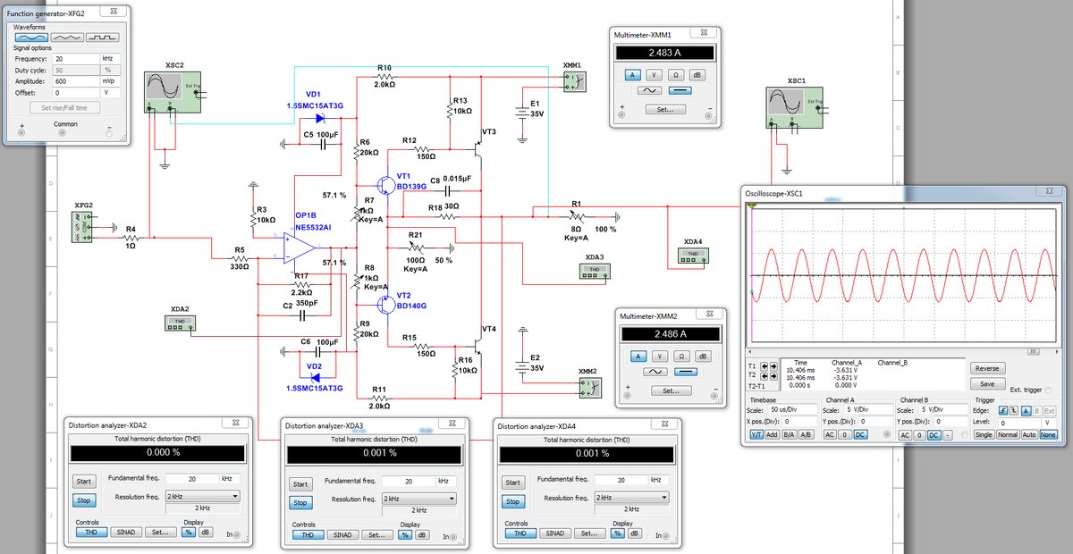 Рис.2.Усилитель с супер-маленькими нелинейными искажениями.