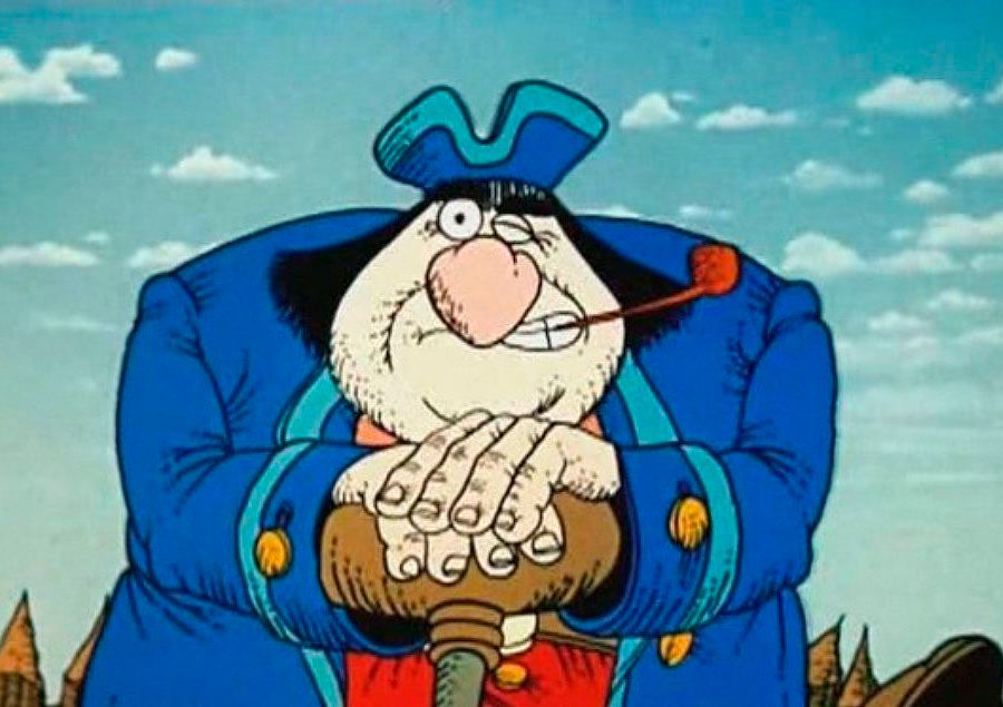 Джон Сильвер, озвучен Арменом Джигарханяном. Кадр из мультфильма "Остров сокровищ", 1988