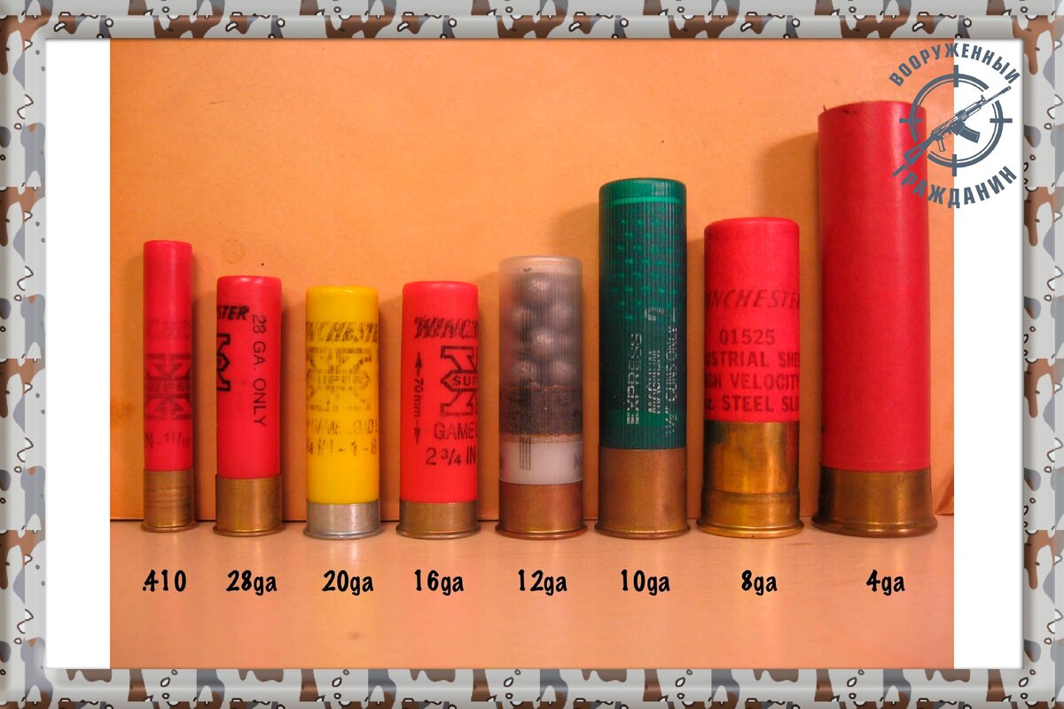 410 калибр относительно других калибров. Фото в свободном доступе.