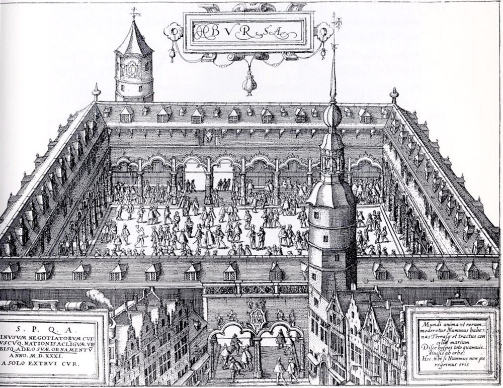 Биржа Антверпена в XVI веке. Картинка из открытого источника.