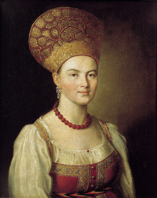 Аргунов. Портрет неизвестной крестьянки в русском костюме, 1784 год. Кокошник.
