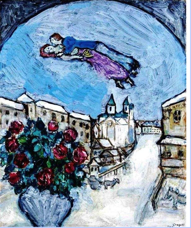Марк Шагал "Сувенир из Витебска" или "Витебские сувениры" или "Полет над городом" (я не нашла на русском языке название этого произведения), 1935