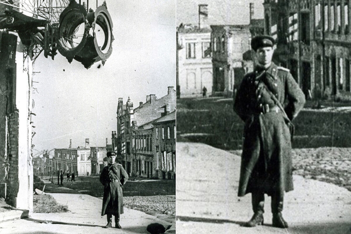 Милиционер у «дома с часами». 26 сентября 1943 г., Смоленск. Фото М.И. Савина.