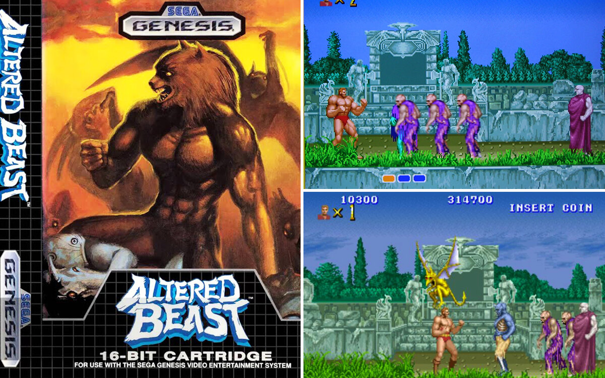 Altered Beast - видеоигра платформер + beat’em up компании Sega 1988-го года выпуска, к сожалению, успевшая размножиться на множество других игровых платформ