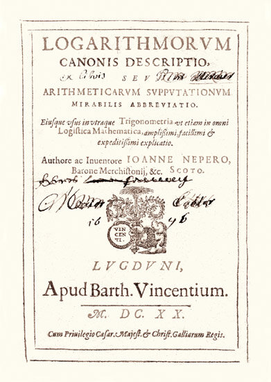 Удивительная таблица логарифмов Непера, 1620 год