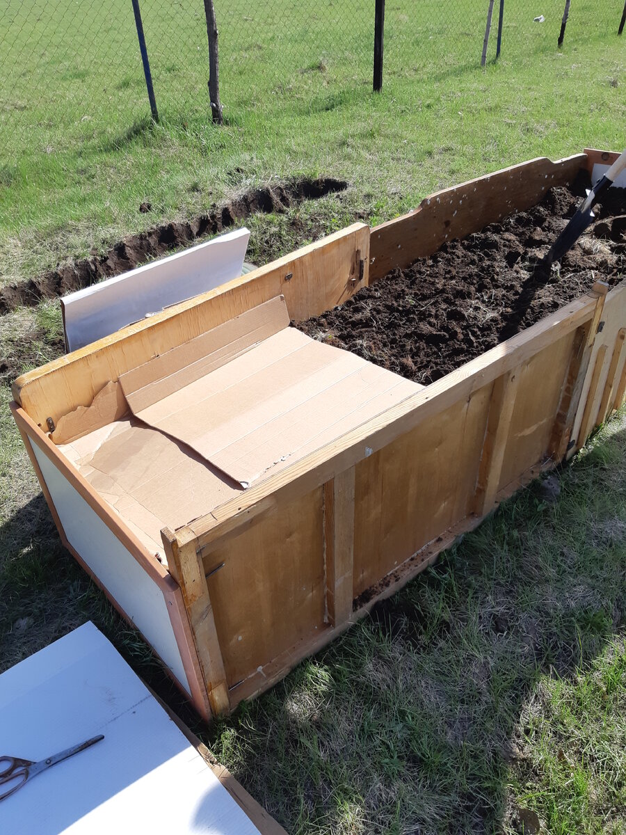 А на картон уже перепревший навоз) Вот только сделать вовремя фото растущего редиса в этой грядки мне ума не хватило. А сейчас она уже и пока пустая. 