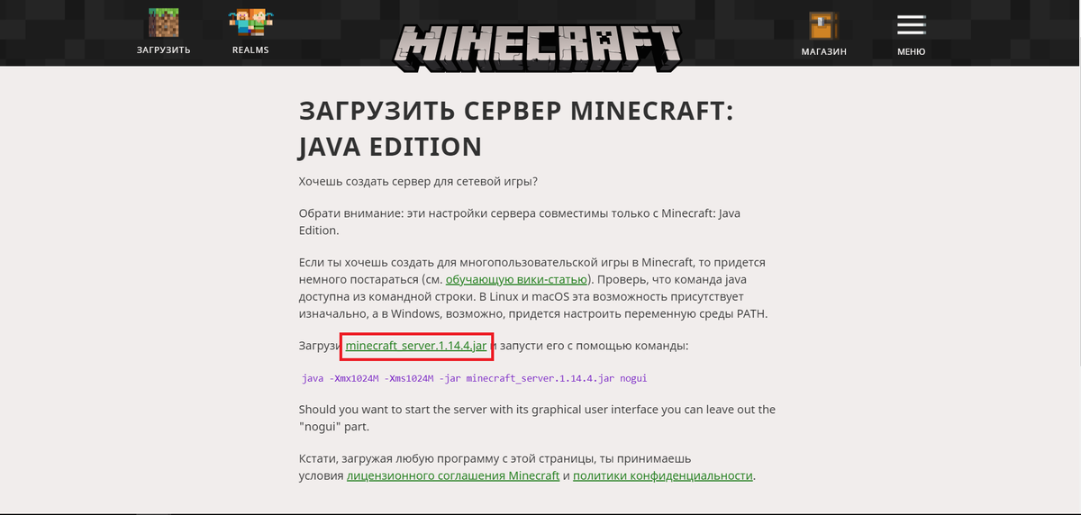 Вам нужно нажать на надпись minecraft server.[версия игры]. jar
