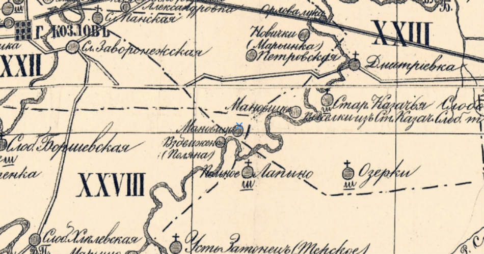 Старинная карта Мичуринского района.