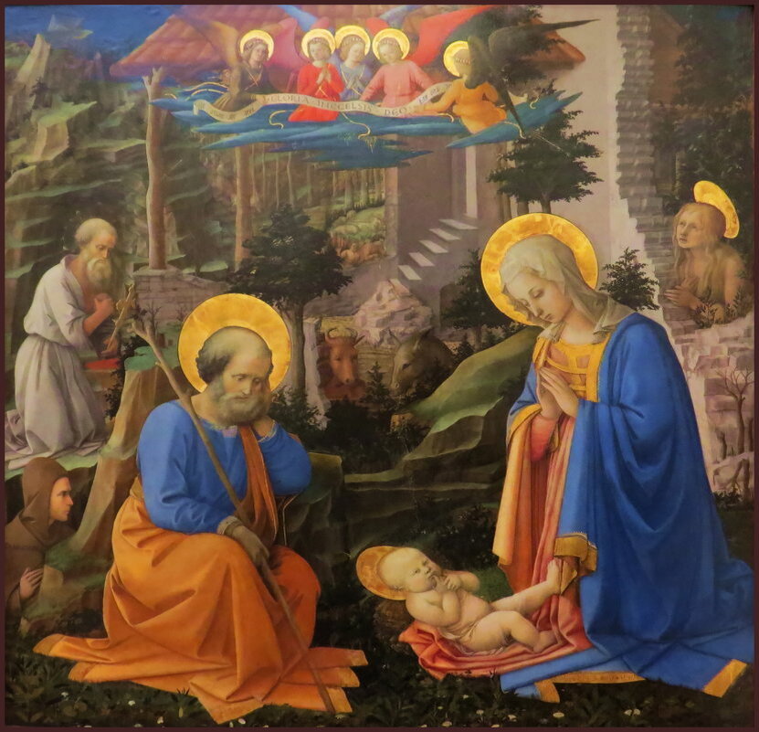 Филиппо Липпи. Святое семейство со святыми Марией Магдалиной, Иеронимом и Илларионом (ок. 1455) Флоренция, Уфицци. Дерево, темпера