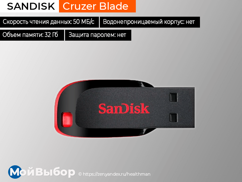 Лучшая флешка 2020. SANDISK Cruzer Blade – стандартная модель для музыки.