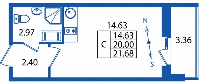 Фотографии квартиры, к сожалению, не сохранились. Вот планировка с сайта застройщика - студии у него все одинаковые, во всех ЖК
