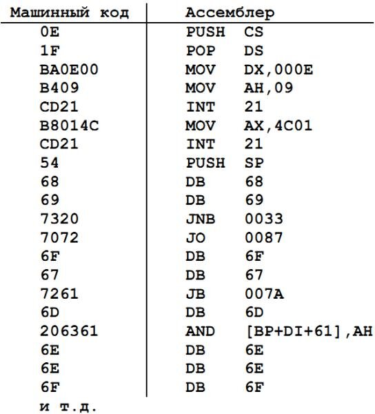 Машинные коды ассемблер