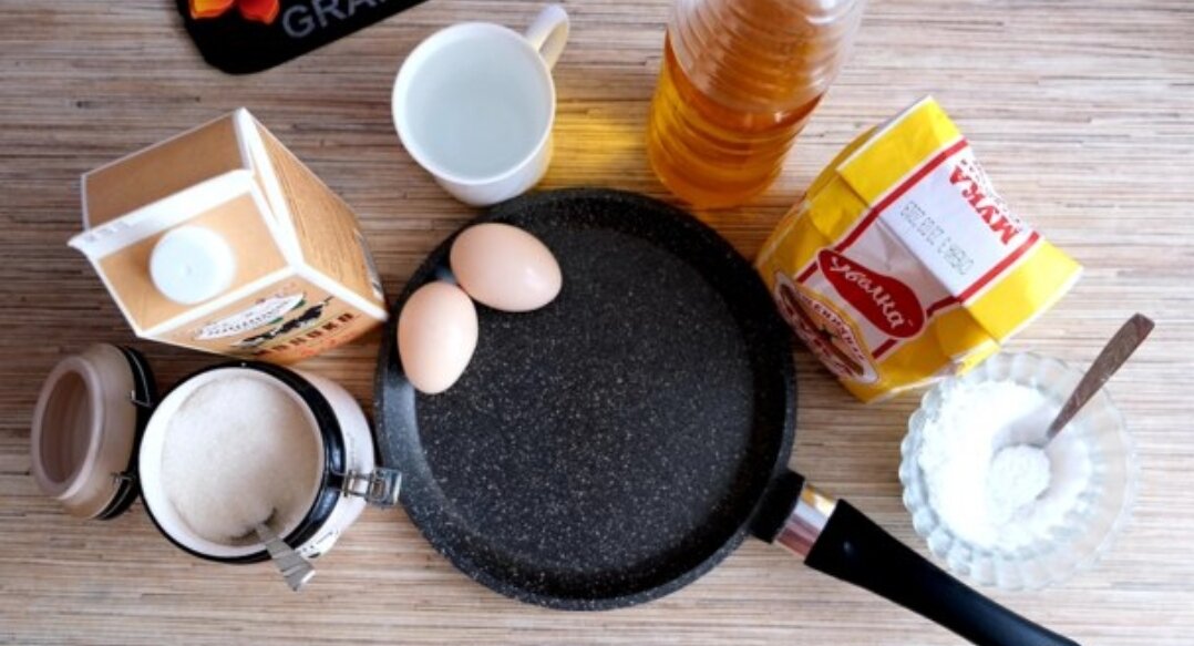 Простое и вкусное тесто для блинов, ингредиенты.