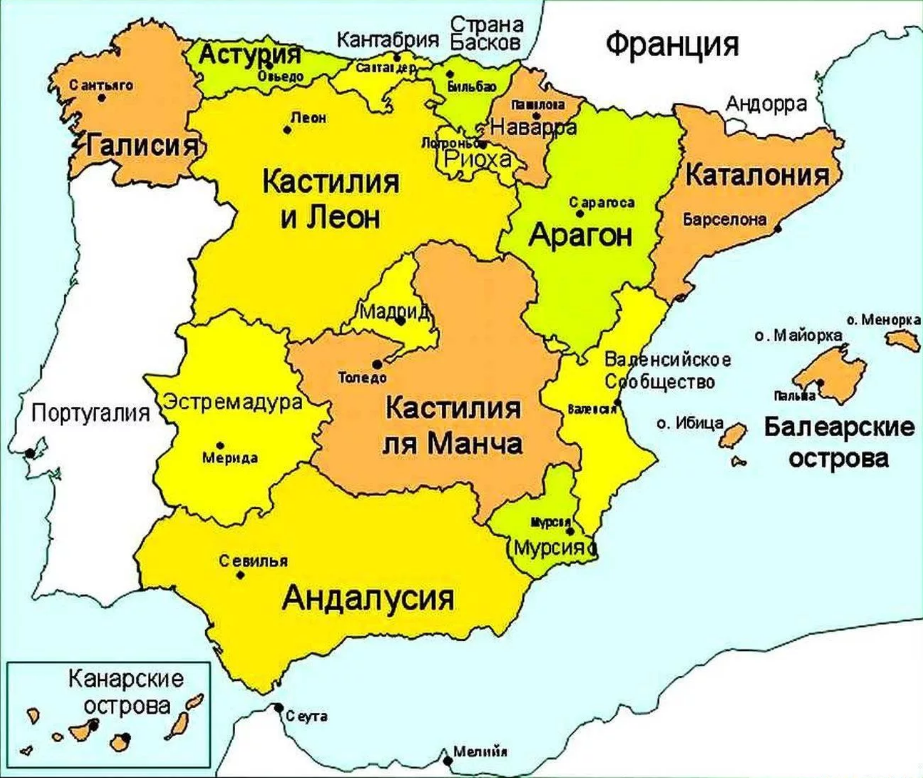 Географическая карта испании