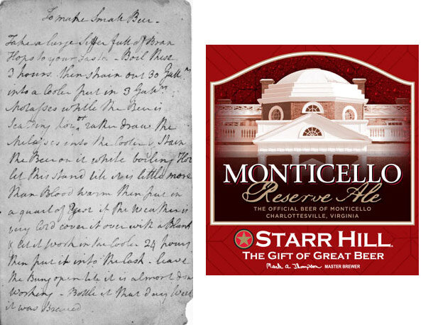 Слева рукописный рецепт Вашингтона. Справа пиво сваренное по рецепту другого президента США, Томаса Джефферсона