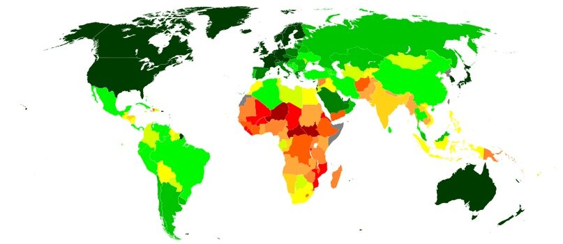 Индекс Человеческого Развития. В бывших колониях, особенно африканских, всё плохо.