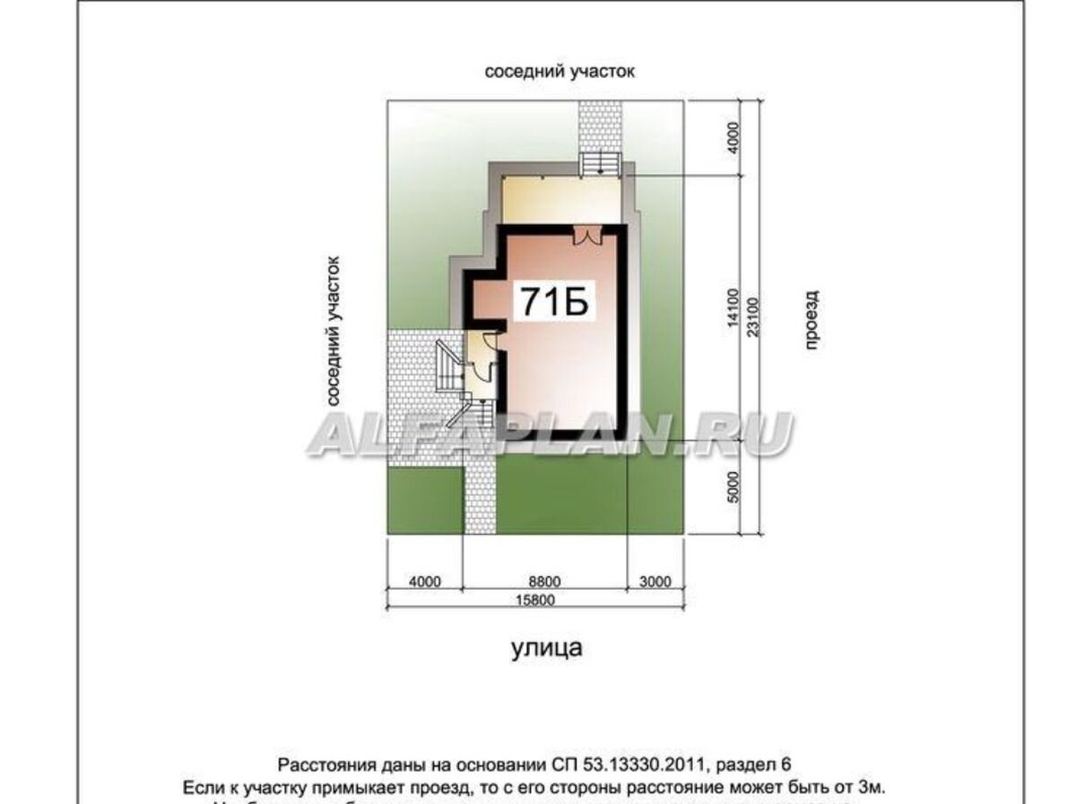 Минимальный размер участка для размещения дома по проекту "Вишневый сад" 71в