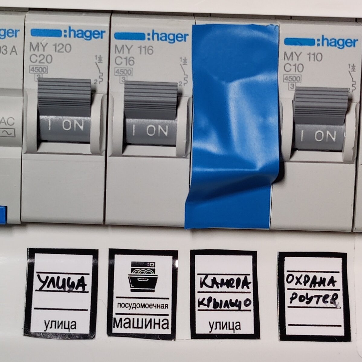 Первый вариант маркировки щита - наклейки из магазина + гелевая ручка