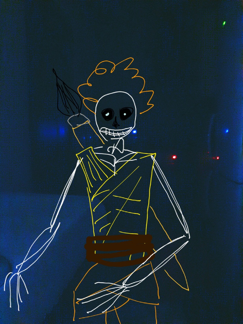 Помните, я вам кидала это фото с гостем? Вот и ответ, кого надо было тут разглядеть. Рыжий парик - это они там баловались)) Забыла нарисовать плащ. 