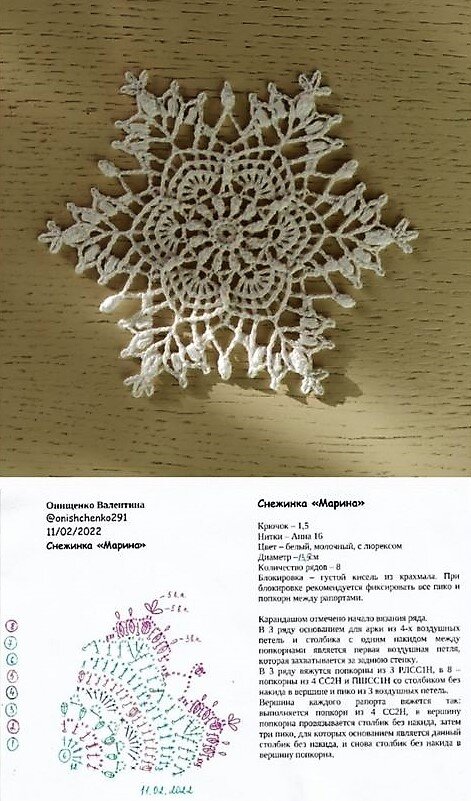 Снежинка - "Марина" - схема - автор @onishchenko291 - Фото из интернета