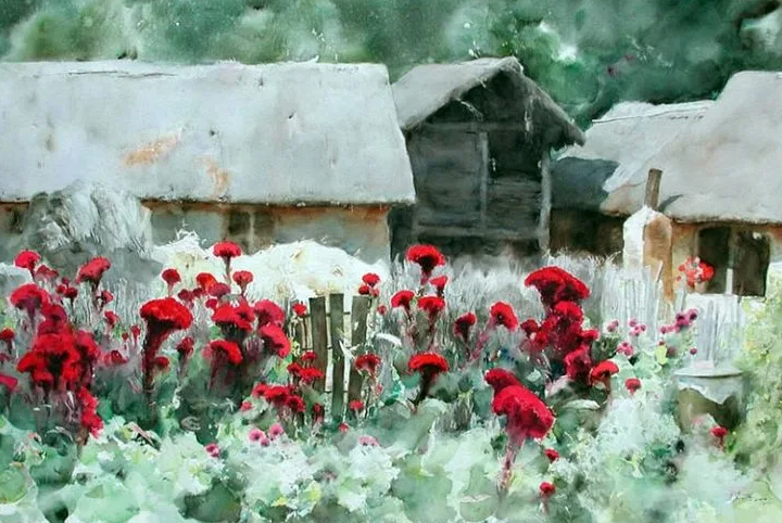 Старый дом. Акварель 