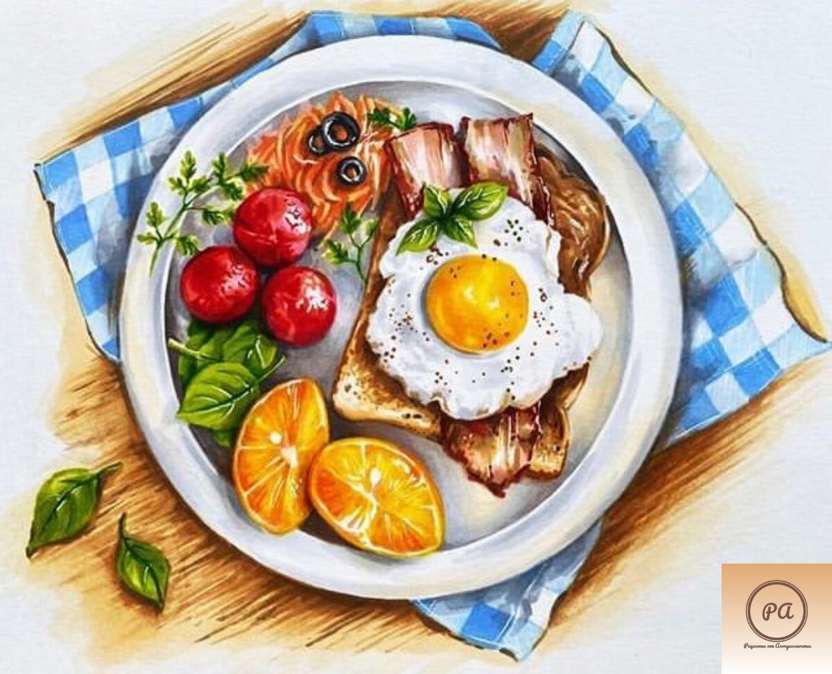Участки застроены приготовленный завтрак иллюстрированные. Рисунки еды. Завтрак акварель. Рисование полезный завтрак. Акварельные иллюстрации еды.