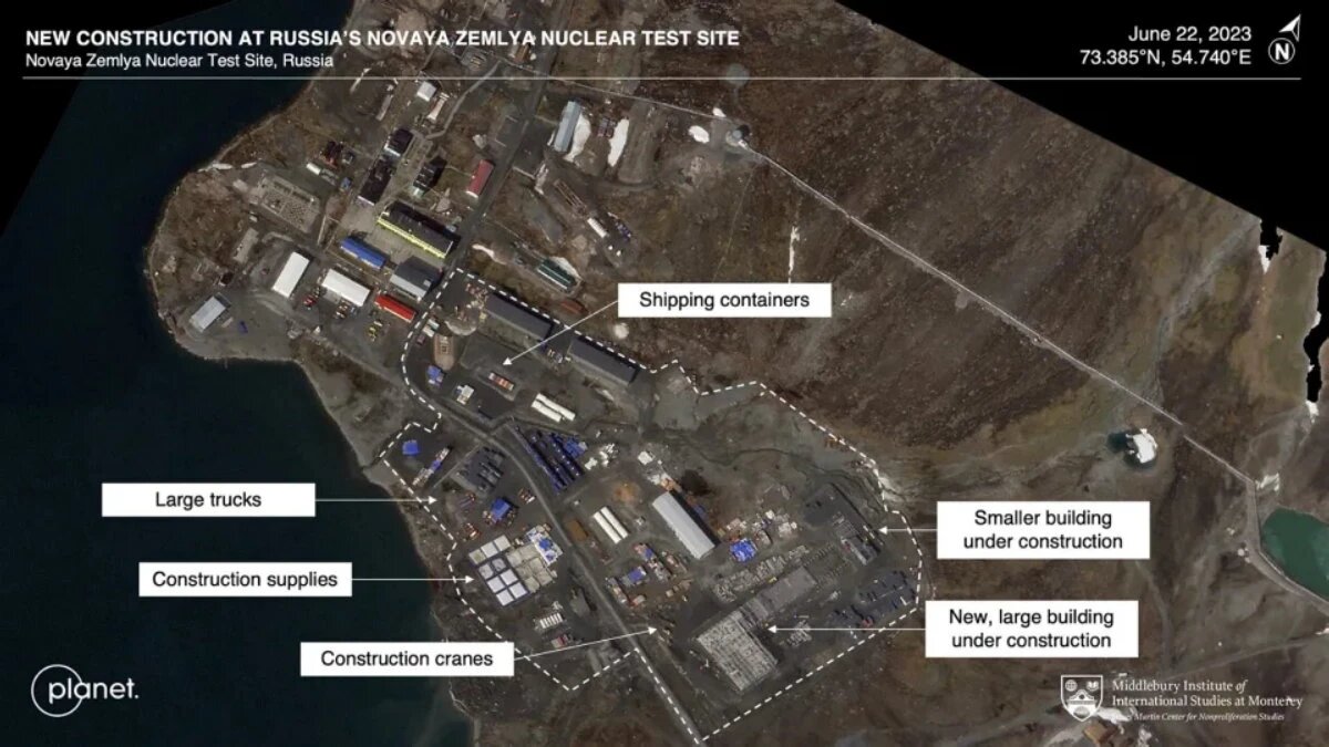 Новое строительство на российском ядерном полигоне Новая Земля, 22 июня 2023 года. Фото: Planet Labs PBC / Институт Миддлбери