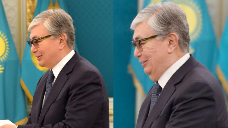 Две фотоверсии президента Казахстана Касым-Жомарта Токаева. Слева фото пресс-службы Акорды, справа фото агентства "Казинформ"