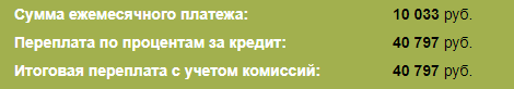 Сумма ежемесячного платежа и конечная переплата по первому кредиту