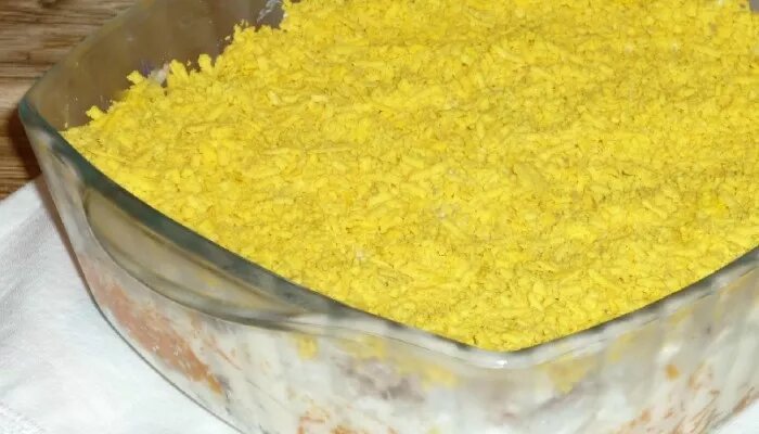 Салат Мимоза с рисом , пошаговый рецепт с фото на 432 ккал