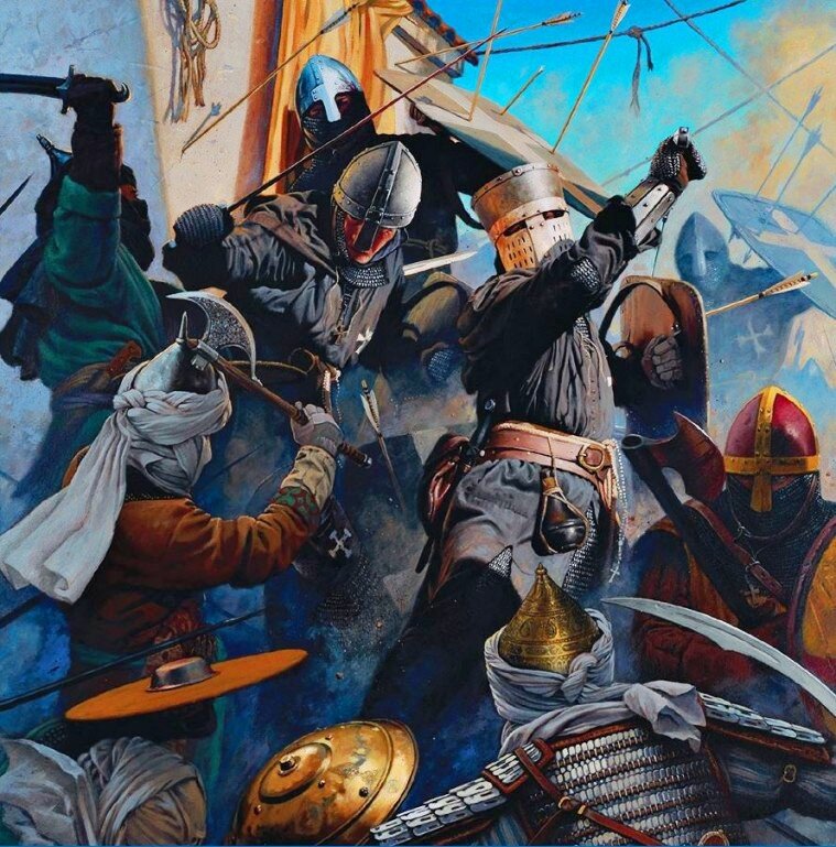 Госпитальеры, потом — кипрские рыцари, потом — родоссцы, потом — мальтийцы. Хотя сами себя они предпочитали называть иоаннитами. Art by Mark Staceу