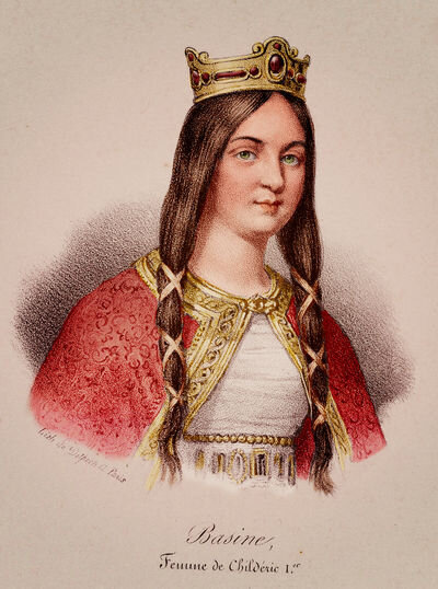 Королева Базина, мама нашего героя, сбежавшая от мужа из Тюрингии. Про неё мы писали раньше, когда говорили про приключения Хильдерика.