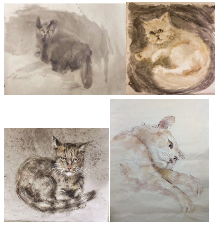 Четыре портрета кошек.  Автор Юлия Ледякова. 
