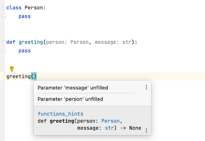 Содержательные подсказки типов в PyCharm