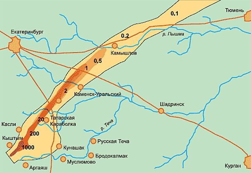 Восточно уральский радиоактивный след карта