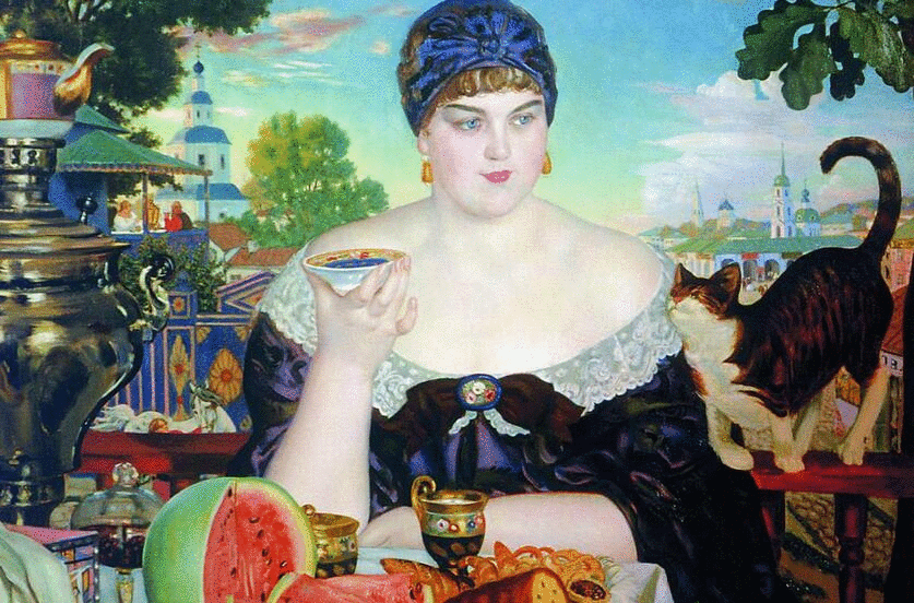"Купчиха за чаем" 1918, "Масленица" 1903, "Ярмарка" 1910