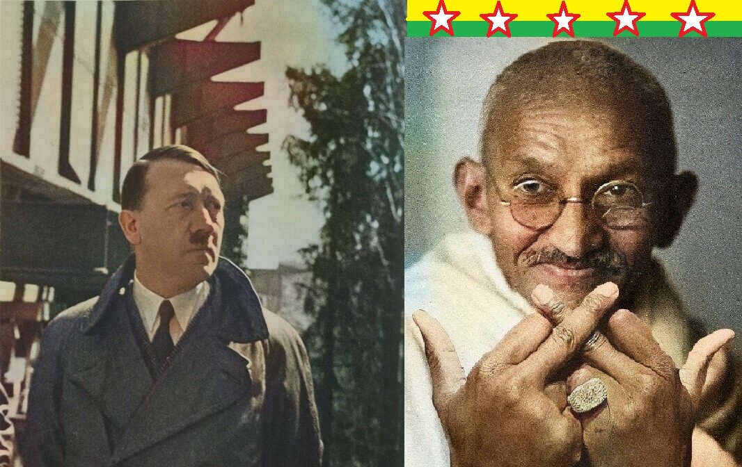 Обложка статьи. Гитлер смотрит на Махатма Ганди