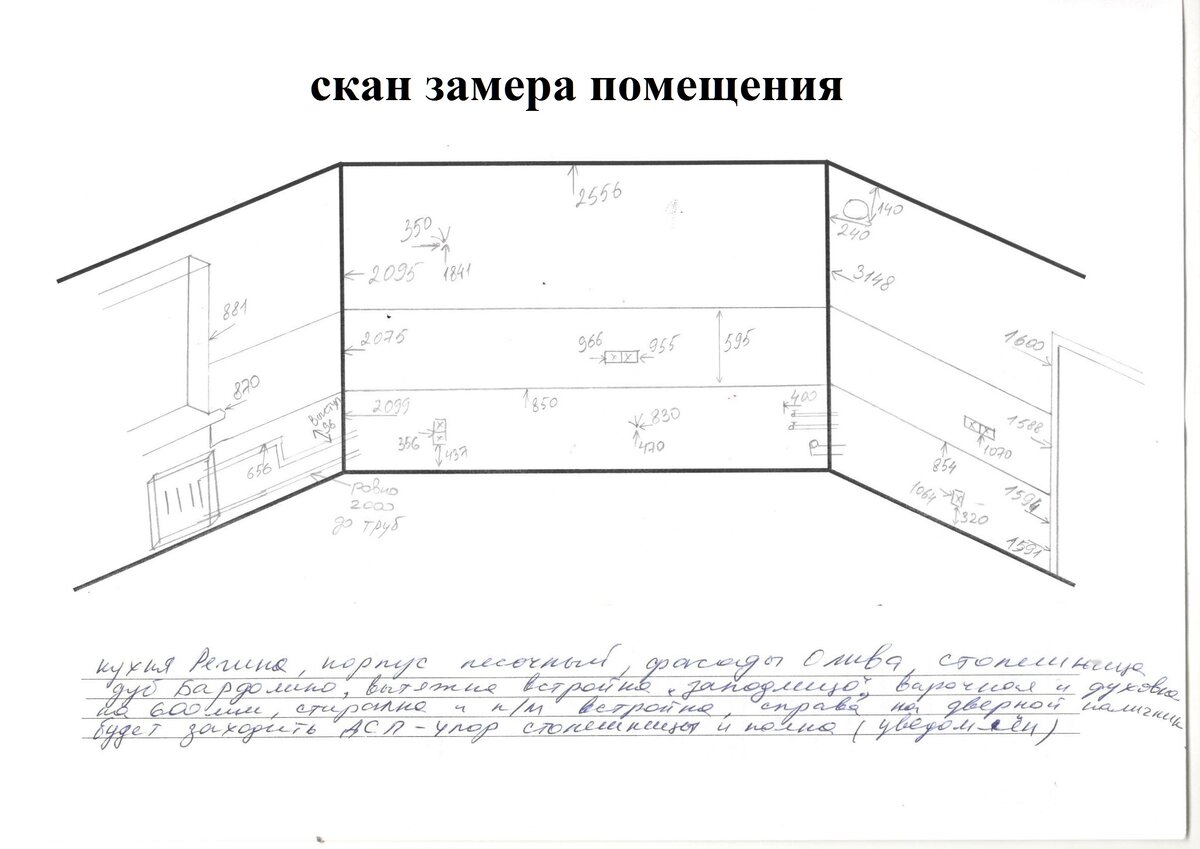 Замеры кухни схема