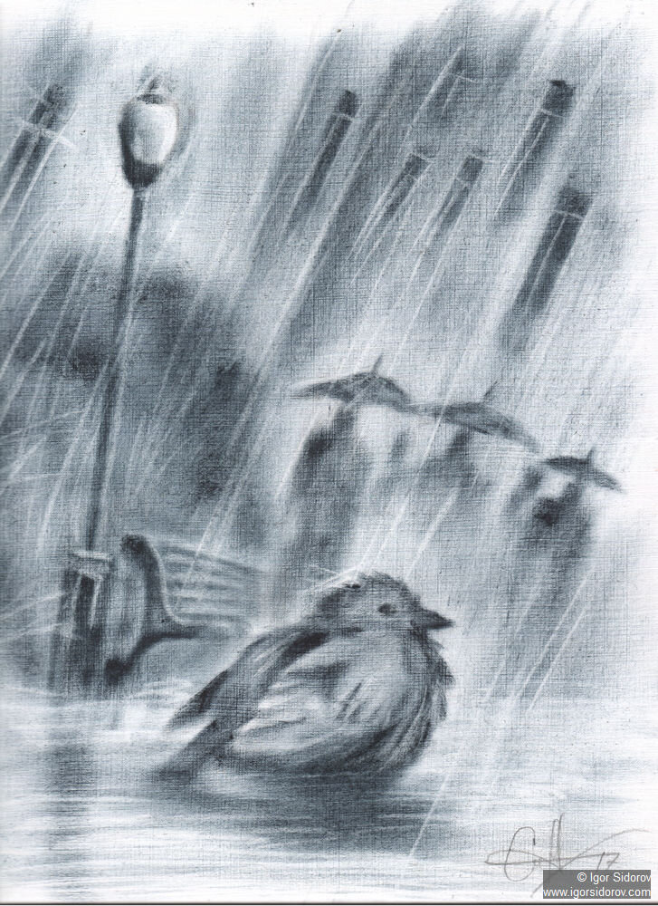 "ГОРОД" — Бумага, сухая кисть. 29х21см.