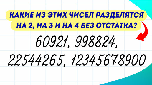 Узнайте это, не выполняя деление! Какие из этих чисел разделятся на 2, на 3 и на 4 без остатка?