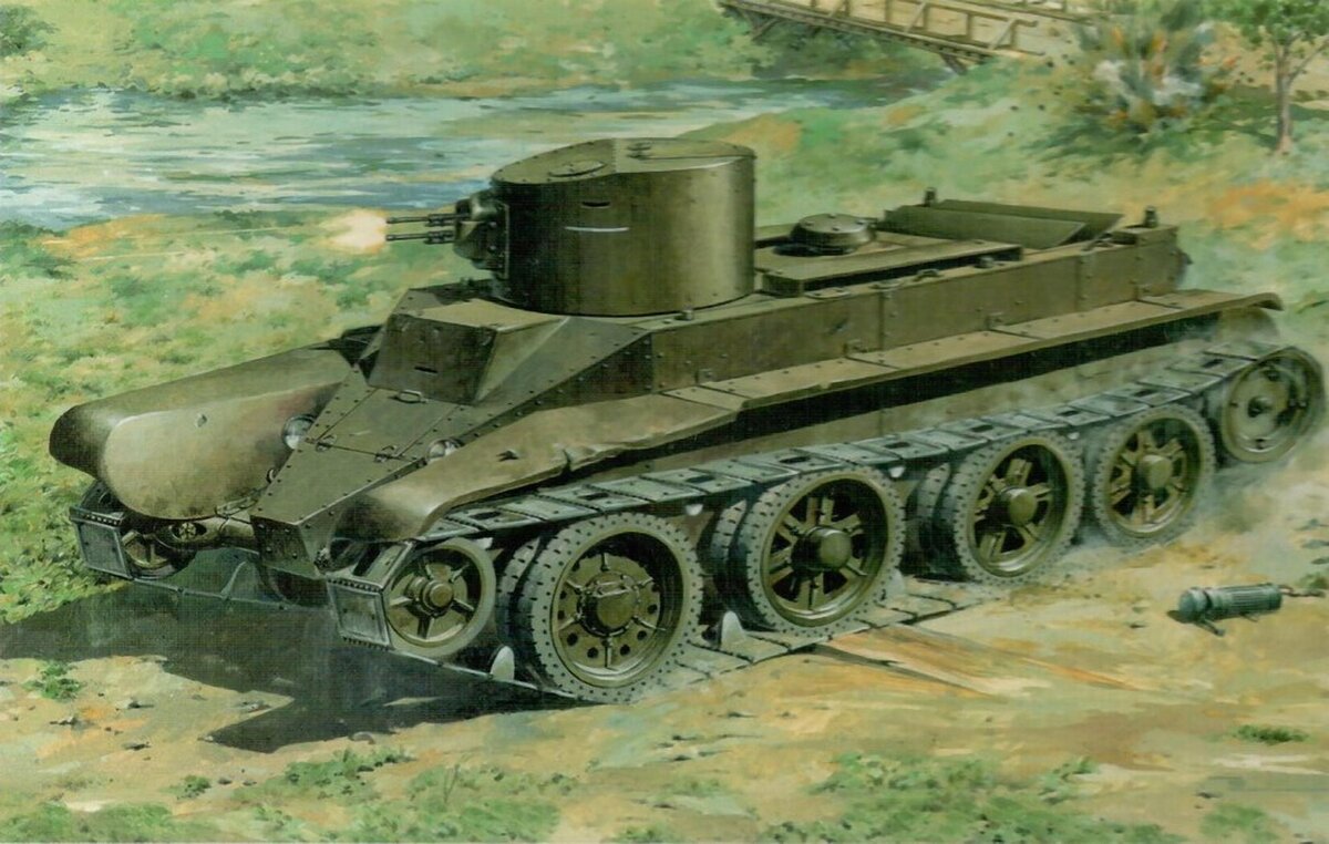 Советский колёсно-гусеничный танк БТ-2.