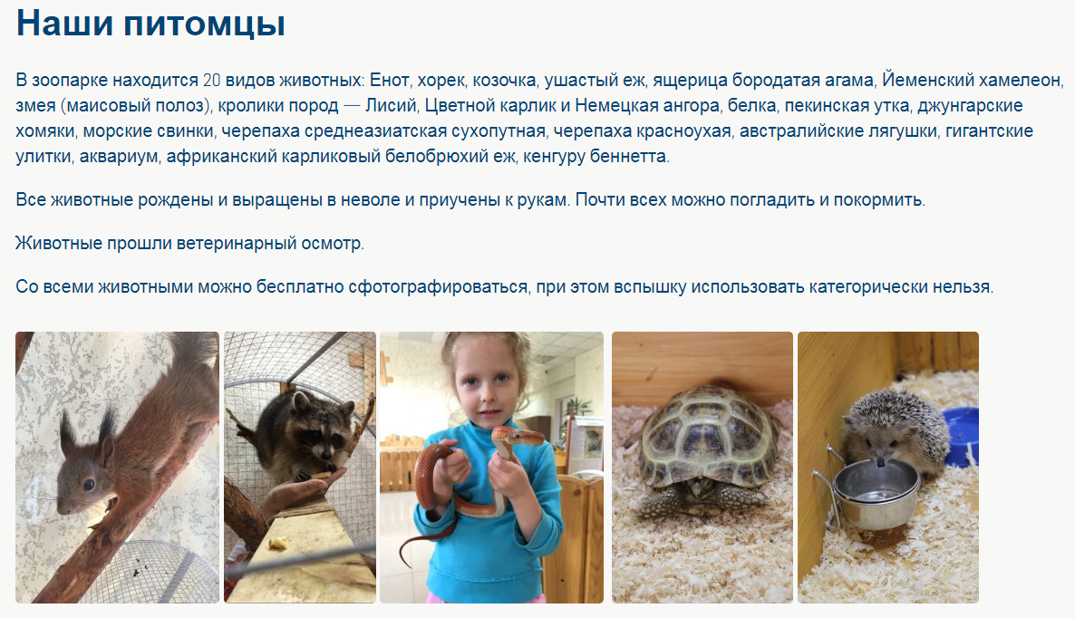 Скриншот с сайта контактного зоопарка города Томска http://kontaktnyji-mini-zoopark-tomsk.ru/