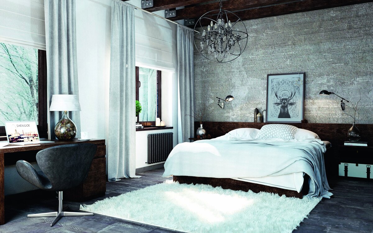 Брутальная обстановка в стиле лофт с обнаженными элементами конструкций, коммуникаций, систем жизнеобеспечения и грубой отделкой больше по душе мужской половине